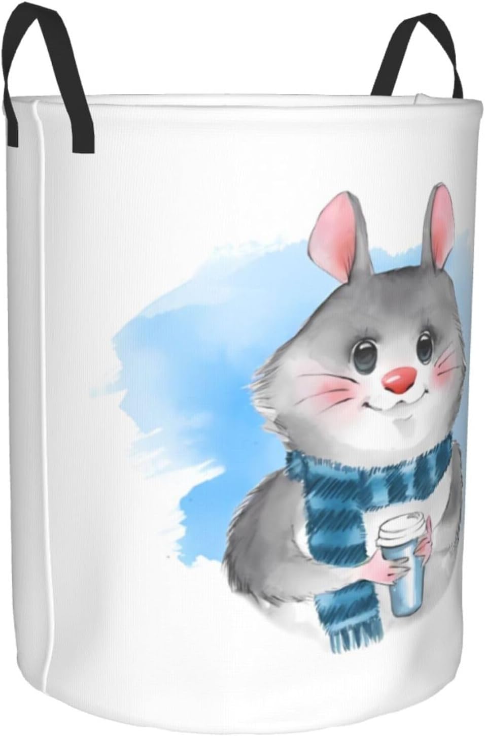 Round Laundry Basket With Handles,Cute Cartoon Mouse Foldable Waterproof Clothes Storage Basketfor Bedroom Living Room Bathroom