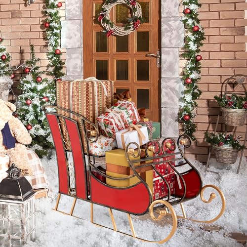 GYMAX Weihnachtsschlitten, robuster Metallschlitten mit 2-stufigem...