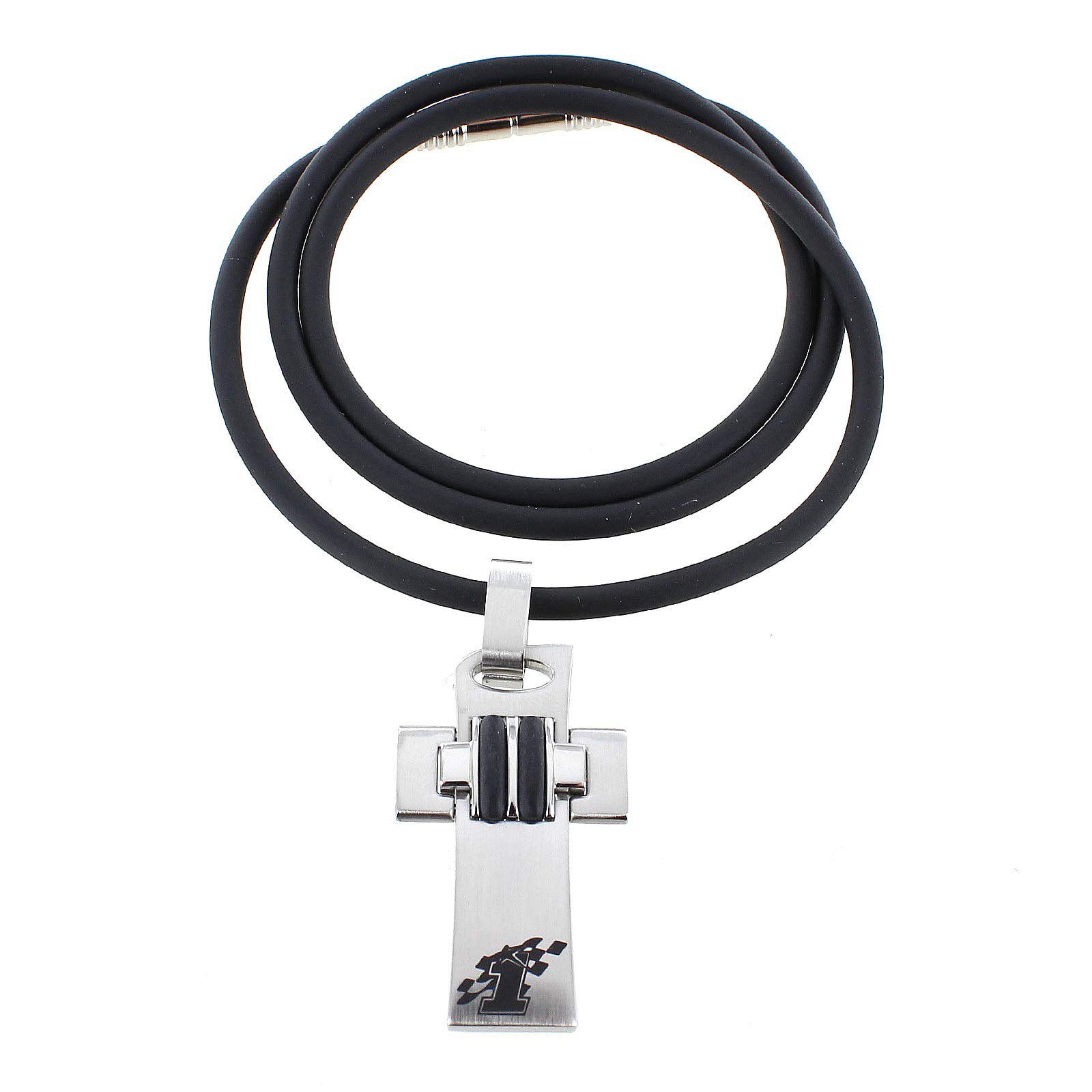 Nicky Hayden Racing #1 Sports Cross Stainless Steel Ceramic Insert Mens Pendant with 20" Cord