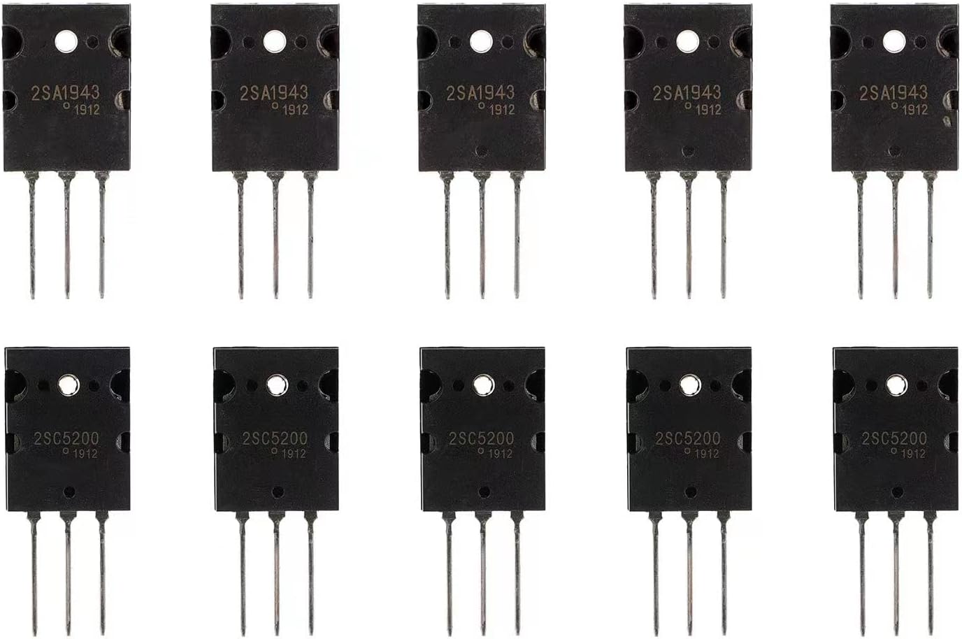 BOJACK 5 Pairs 2SA1943 2SC5200 Amplifier Transistor PNP NPN High Power Black Audio SiliconTransistor TO-3PL (Pack of 10 pcs)