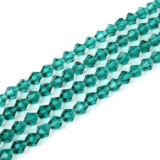 5 strands Czech Faceted Bicone Crystal Loose Glass Beads 6mm (0.24 Inch) Emerald Green (215-225pcs) for Jewelry Craft Maki...