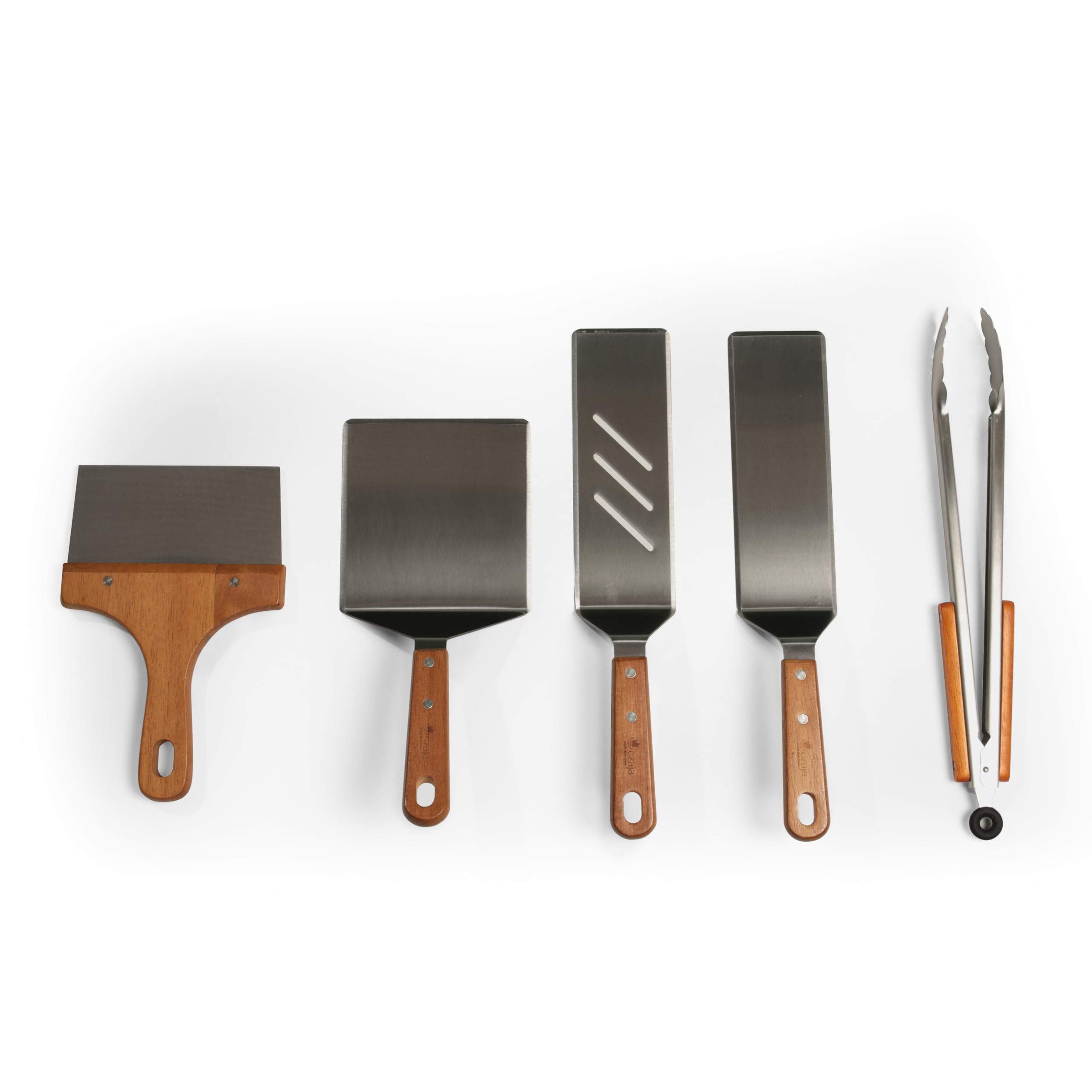 Grillbesteck für Feuerplatte 5 Teilig - Grillwender BBQ Edelstahl - Grillspachtel für Plancha