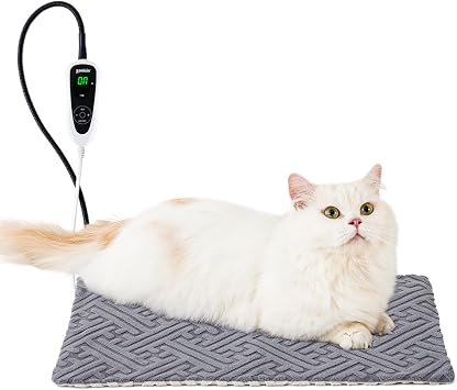 ZOMISIA Cat Heating Pad, Heated Cat Bed Indoor, 11 Temp & 25 Timer Settings | 11 Safety Adjustable Temperature, Chew-Resistant Cord, Electric Cat Warming Bed, Waterproof PVC, Removable Washable Cover