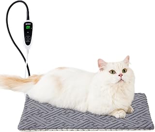 ZOMISIA Cat Heating Pad - 11 Adjustable Temperature and 25 Timer Options, Heated Cat Bed Indoor Waterproof with Chew-Resistant Cord for Small Dogs, 17.5x14 Inch