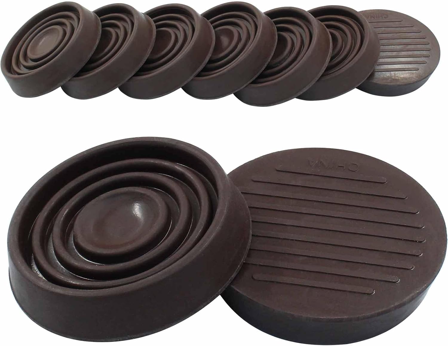 8pcs 1.5" Caster Cups, Rubber Furniture Coasters, Brown