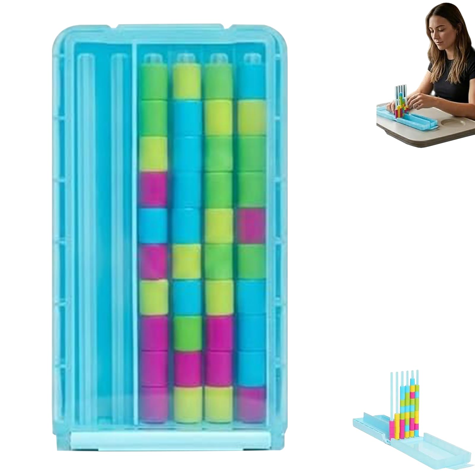 Mini Colour Stack Challenge, Portable Brain Teaser Travel Game with 40 Rings, Compact Stack and Sort Logic Puzzle for Fun Parties, Pub Night, Christmas Stocking Fillers & Family Game Night (1pc)