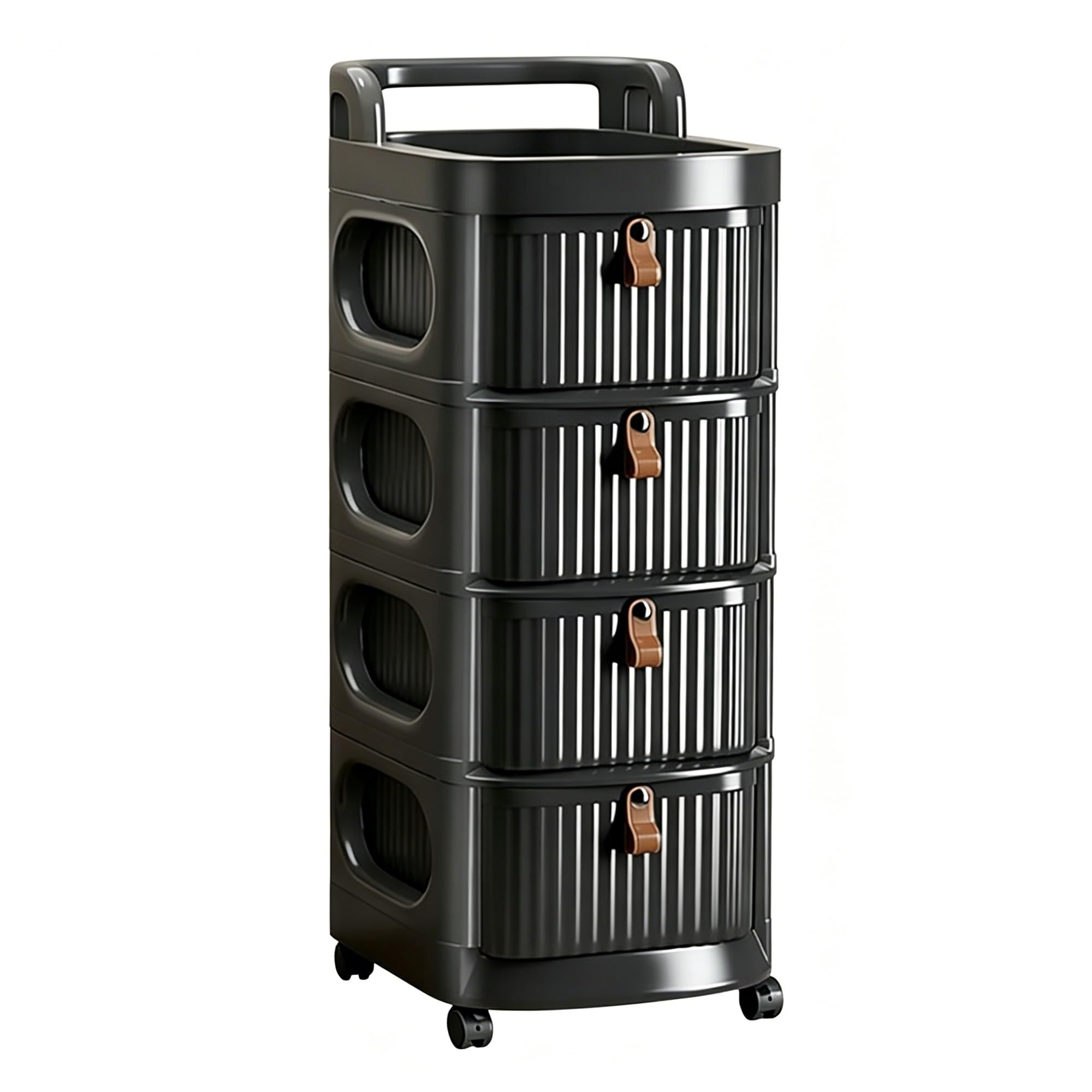 4 Tier Rolling Cart On Wheels,Plastic Utility Rolling Storage Cart Mobile Utility Trolley For Home Office Classroom