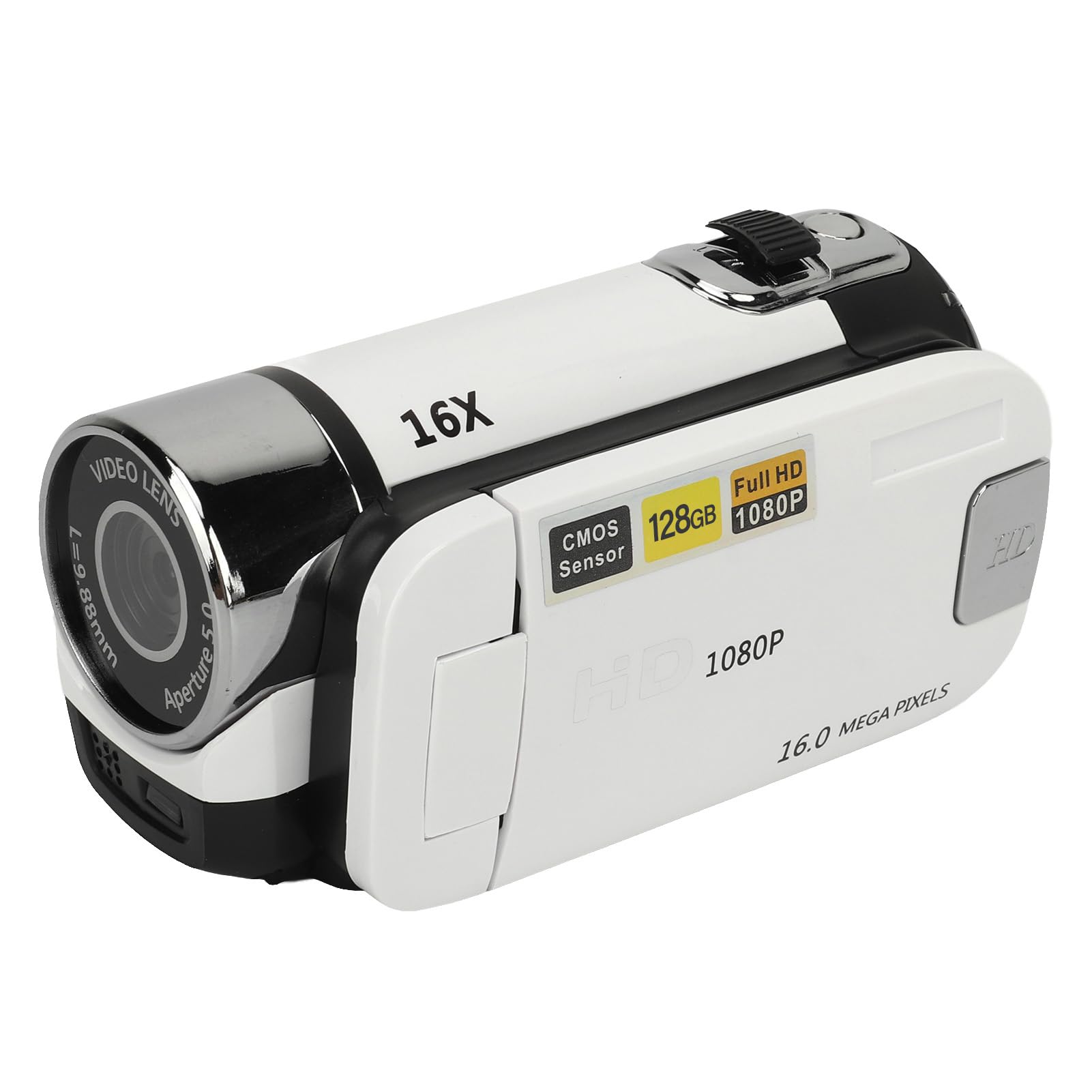 1080P HD Digitalkamera, 16 facher Zoom Vlogging Videokamera Camcorder mit 2,4 Zoll drehbarem Bildschirm für Fotografie, Tragbare 16 MP Selfie Kamera mit Fülllicht für (White)