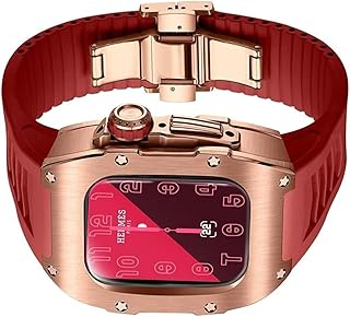 KAPPDE Capa premium de titânio RM pulseiras de borracha esportivas, compatível com Apple Watch série 8/7 41 mm, kit mod, bisel de metal de 40 mm, pulseira fluororubber, acessórios de fecho de aço inoxidável para mulheres