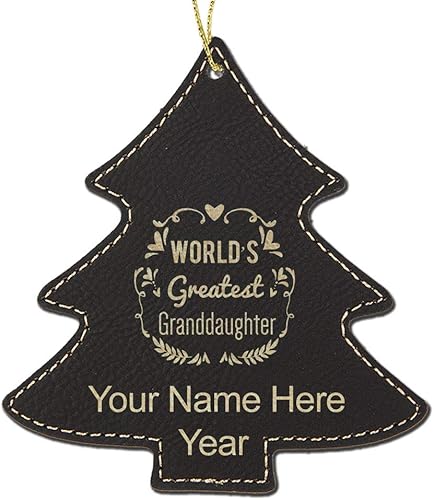 Miniatura 5 de LaserGram Personalized Christmas Ornament, World's Greatest Granddaughter, Faux Leather, Custom Laser Engraved Gift Idea (Tree Shape, Dark Brown)