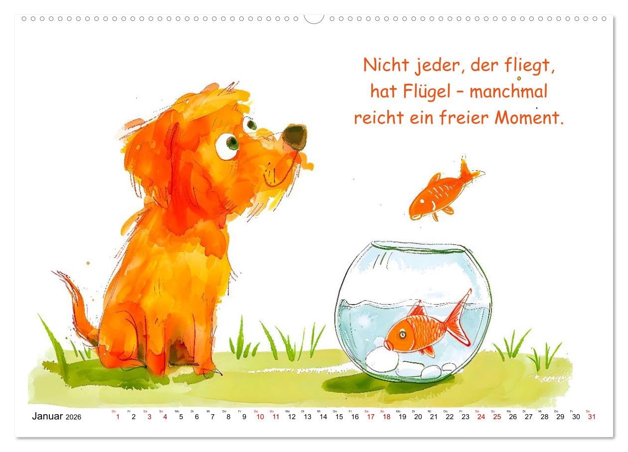 Vier Pfoten, viele Sprüche - Lustige Weisheiten mit Hund (hochwertiger Premium Wandkalender 2026 DIN A2 quer), Kunstdruck in Hochglanz: Der tierisch ... Charme, Humor und Herz! (CALVENDO Spass)