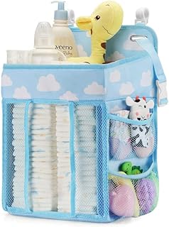 Nappy Caddy Organiser Storage, Nursery Organisers, Hanging Storage Bag for Nappies, Diaper, Clothes, Toys, and Towels (Blue) 