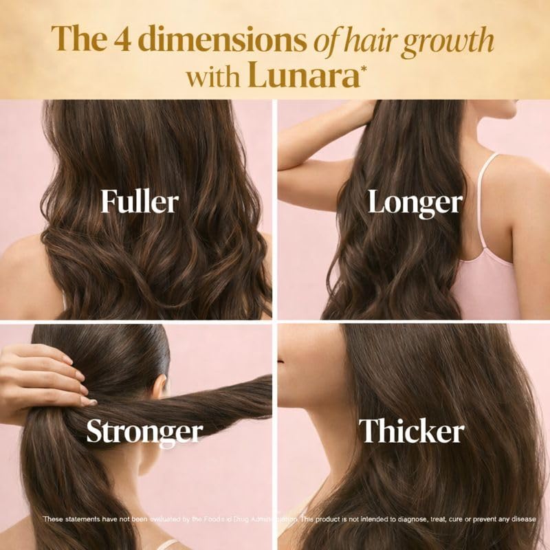 Image of Lunara Hair Growth for Women, Biotin, Collagen, Batana Oil + Vitamins | Support Hair Loss, Thicker, Fuller, Stronger Hair | Advanced Gummies Supplement for Women, 1 Month Supply