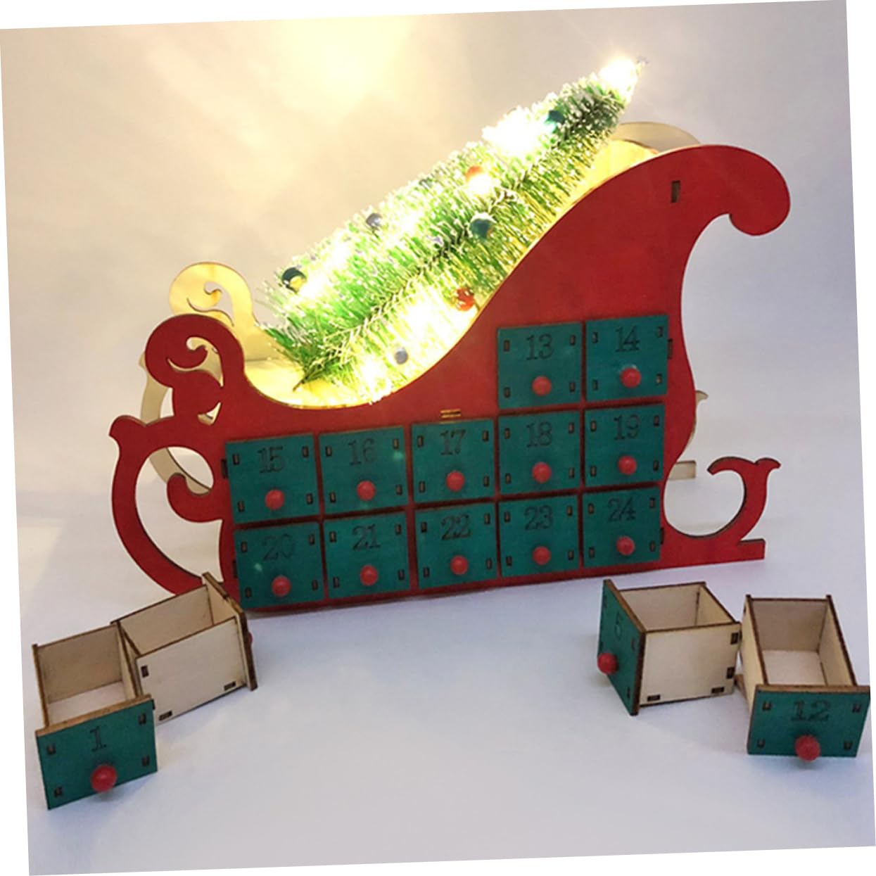 Generisch Weihnachtsschmuck Countdown-kalender Adventskalender-countdown Baum Adventskalender Für Erwachsene Beleuchteter Weihnachtlicher Rot Girlande Weihnachten Green Holz
