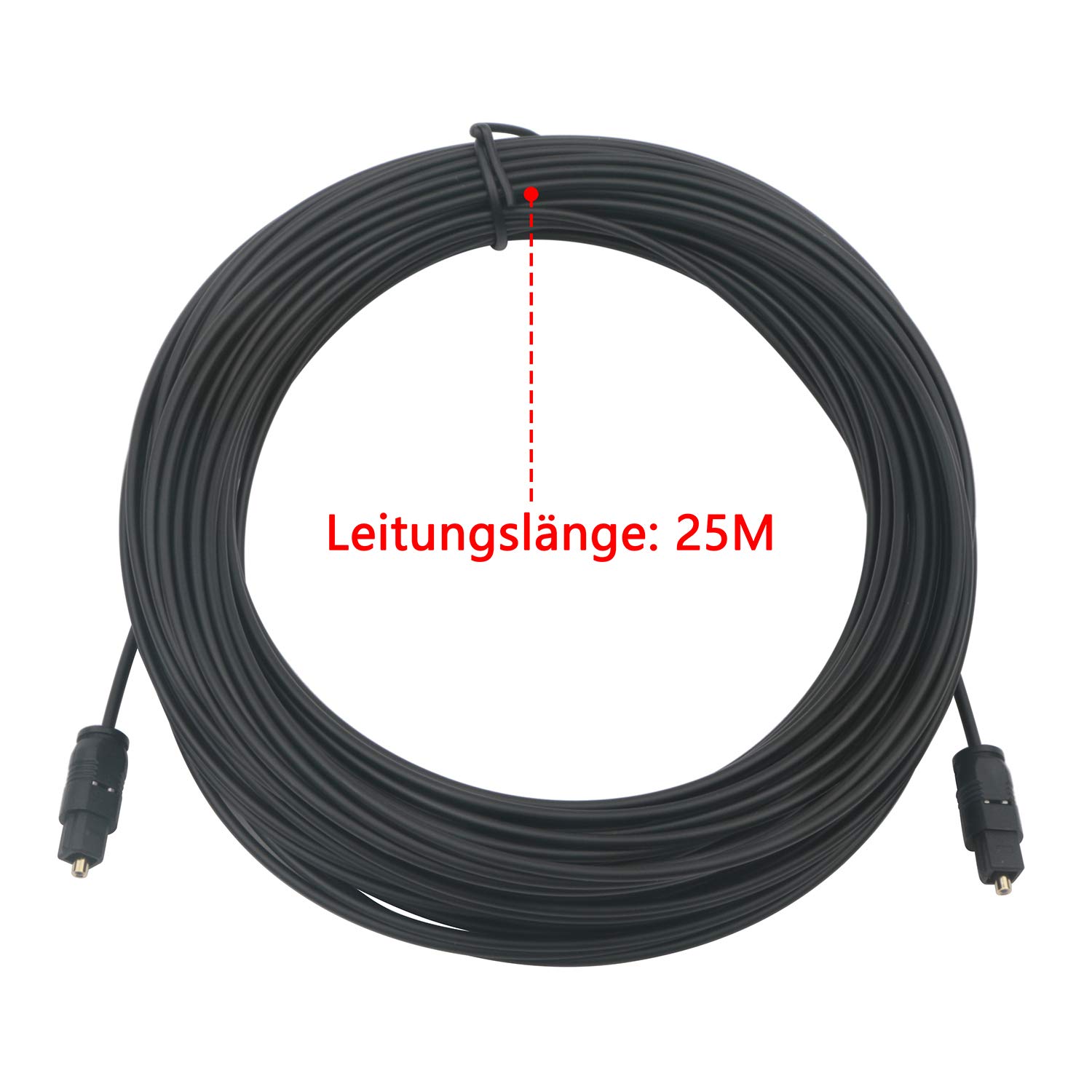 25M Schwarz SPDIF Toslink-Kabel für digitales Glasfaser-Audio für Heimkino, Digitalfernsehen und andere digitale Audiogeräte.