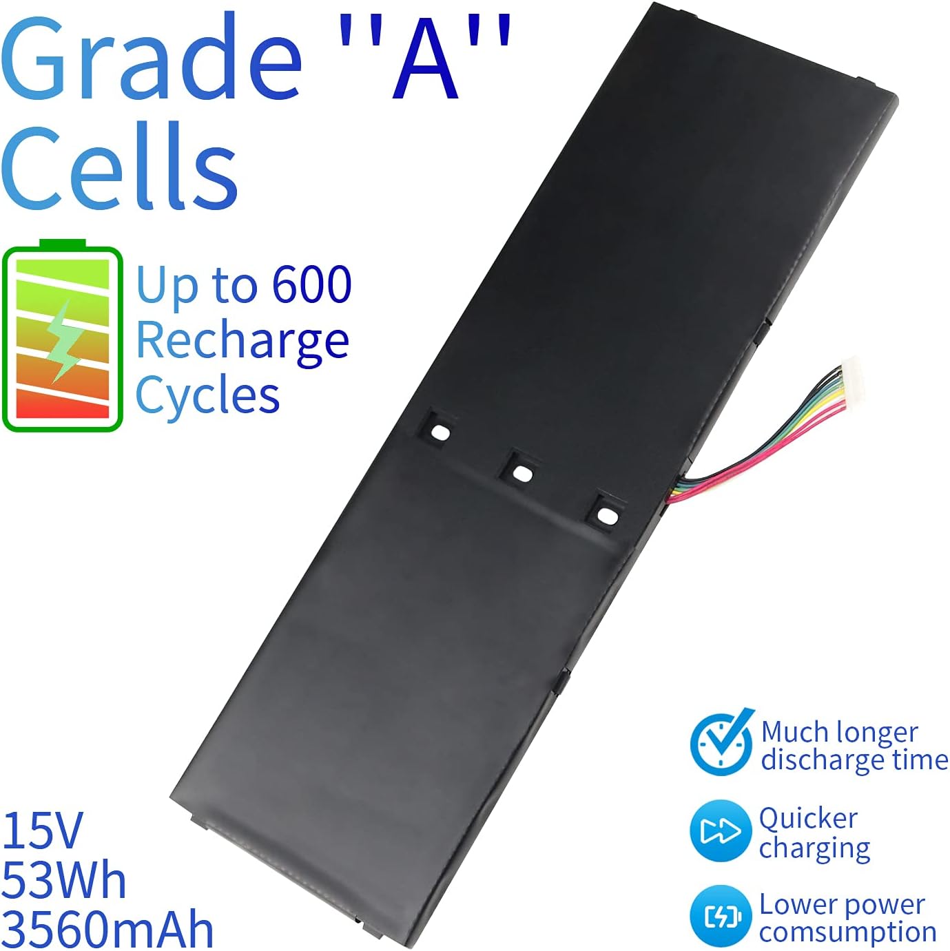 Powerost AP13B3K AP13B8K Laptop Battery for Acer Aspire M5-583 M5-583P M5-583P-5859 M5-583P-6423 M5-583P-6428 M5-583P-6637 M5-583P-9688 R7-572 ES1-511 ES1-512 V5-473P V5-552G15V/3560mAh/53Wh