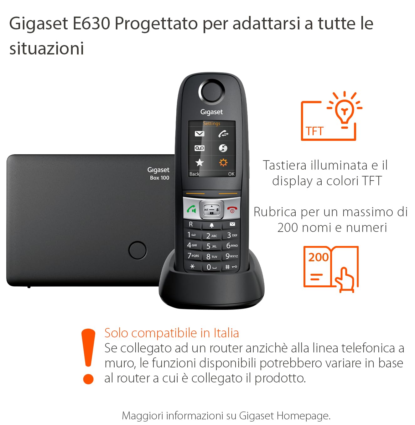 Gigaset E630 Telefono Cordless, Resistente a Urti e Spruzzi, Nero | Vibrazione, funzione torcia, [Versione Italiana]
