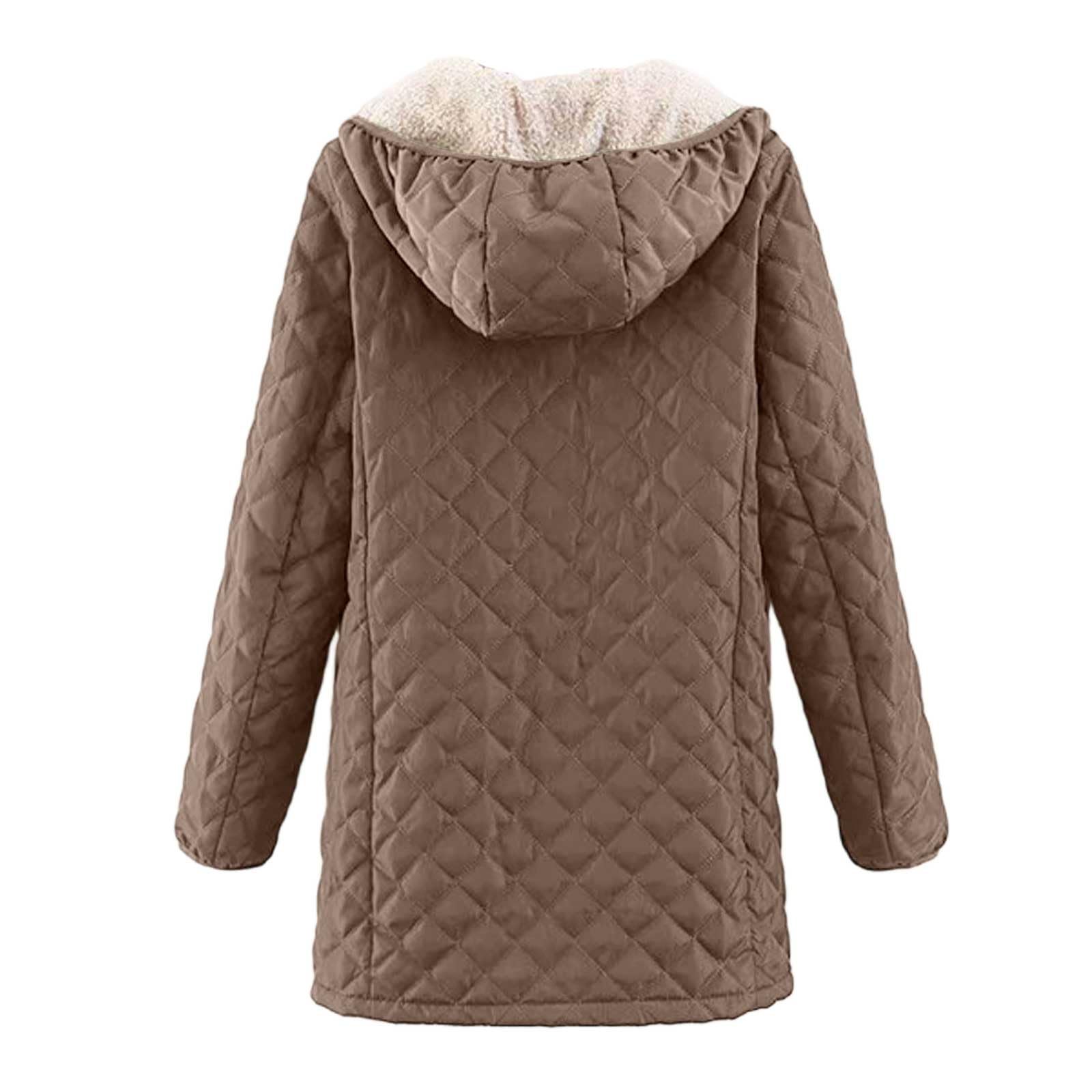 Generisch 2026 Cappotto invernale foderato in pile con cappuccio, a maniche lunghe, media lunghezza, comoda giacca isolante per il freddo, stile casual da donna