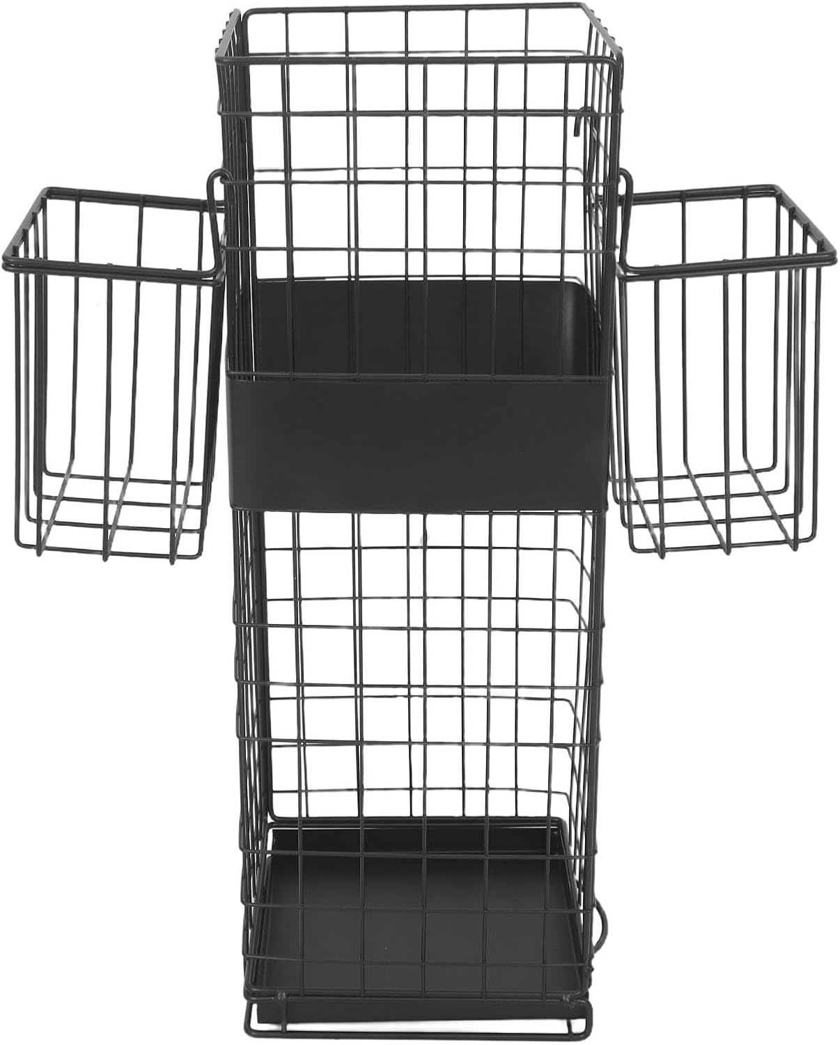 Umbrella Holder for Entryway- Freestanding, Metal Hollow Rack with Two Removable Hook Basket - Office Storage Holder for Both Long/Short Umbrella