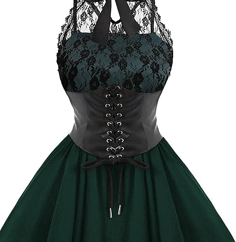 Miniatura 3 de Vestido gótico sin mangas para mujer con corsé halter de encaje swing vestido de cóctel formal Halloween punk hippie vestidos