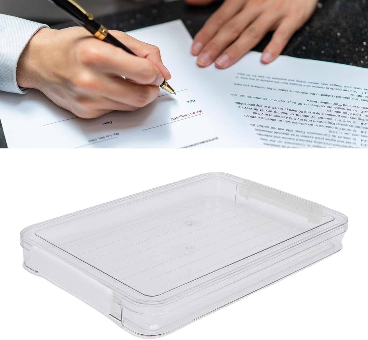 Hyuduo 2 PCS Plastic Storage Bins with Latching Lids Portable Project Case Clear File Box Stackable Storage Containers for Organizing A4 Paper, Photo, Document, Scrapbook