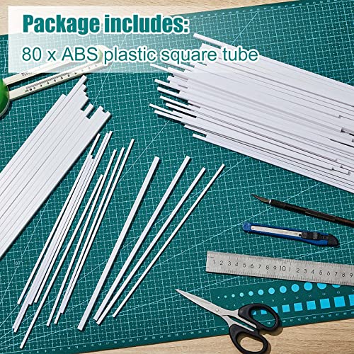 Image of Outus 80 Pcs ABS Square Plastic Tube 4 Sizes 3 /4 /5 /6mm White Bars Rod Hollow Tubing Connector Plastic Rod for DIY Crafts Sand Table Architectural Model Making