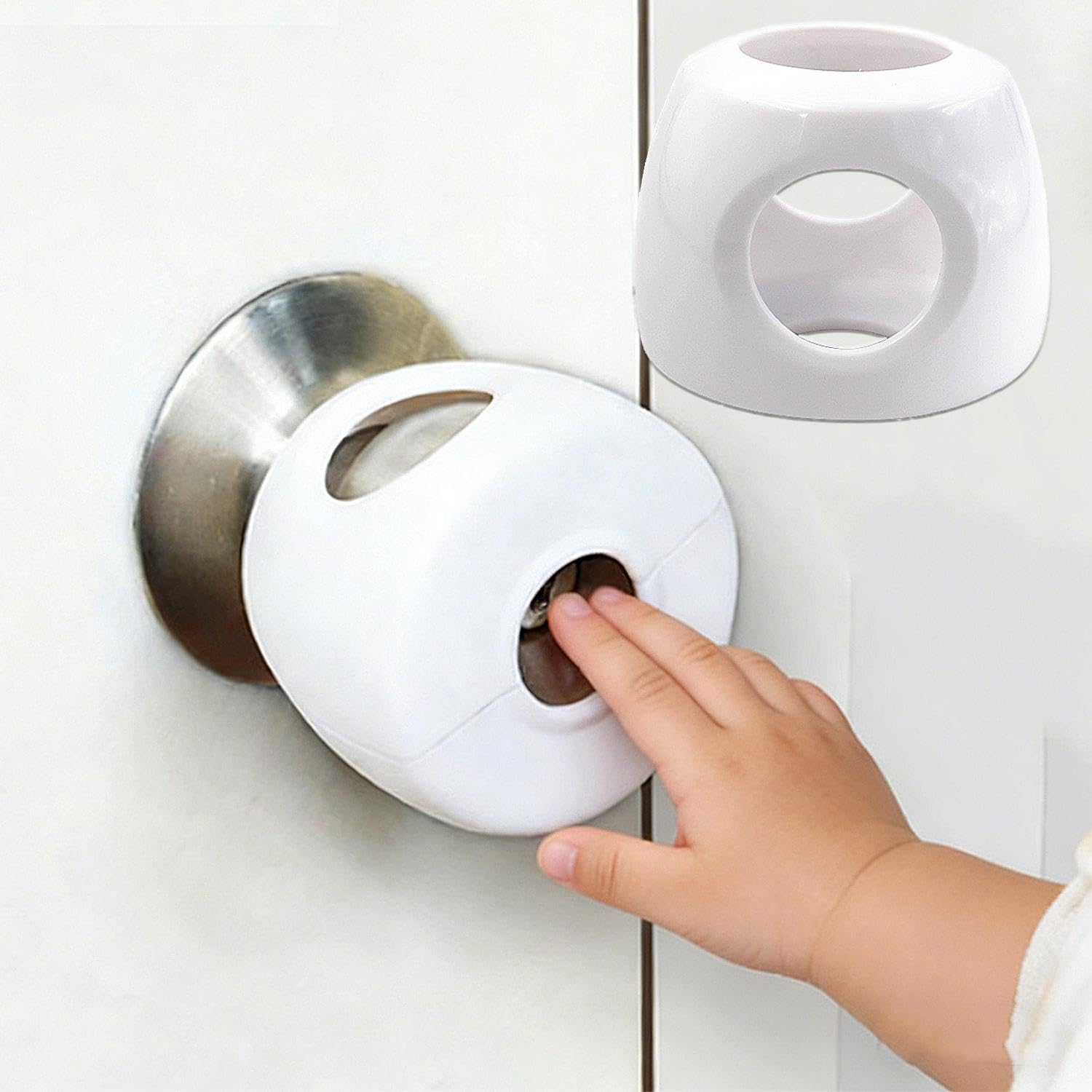 1 Pcs Safe Door Knob Safety Covers - Easy Install Doors Knob Covers, Durable White PP Material, Fits Most Spherical Door Knobs (White, 6x5cm)