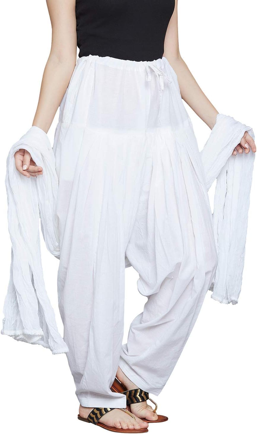 Stylong Women's Cotton Casual Style Relaxed Fit Traditional Mid Rise Semi Patiala Salwar With Dupatta Set