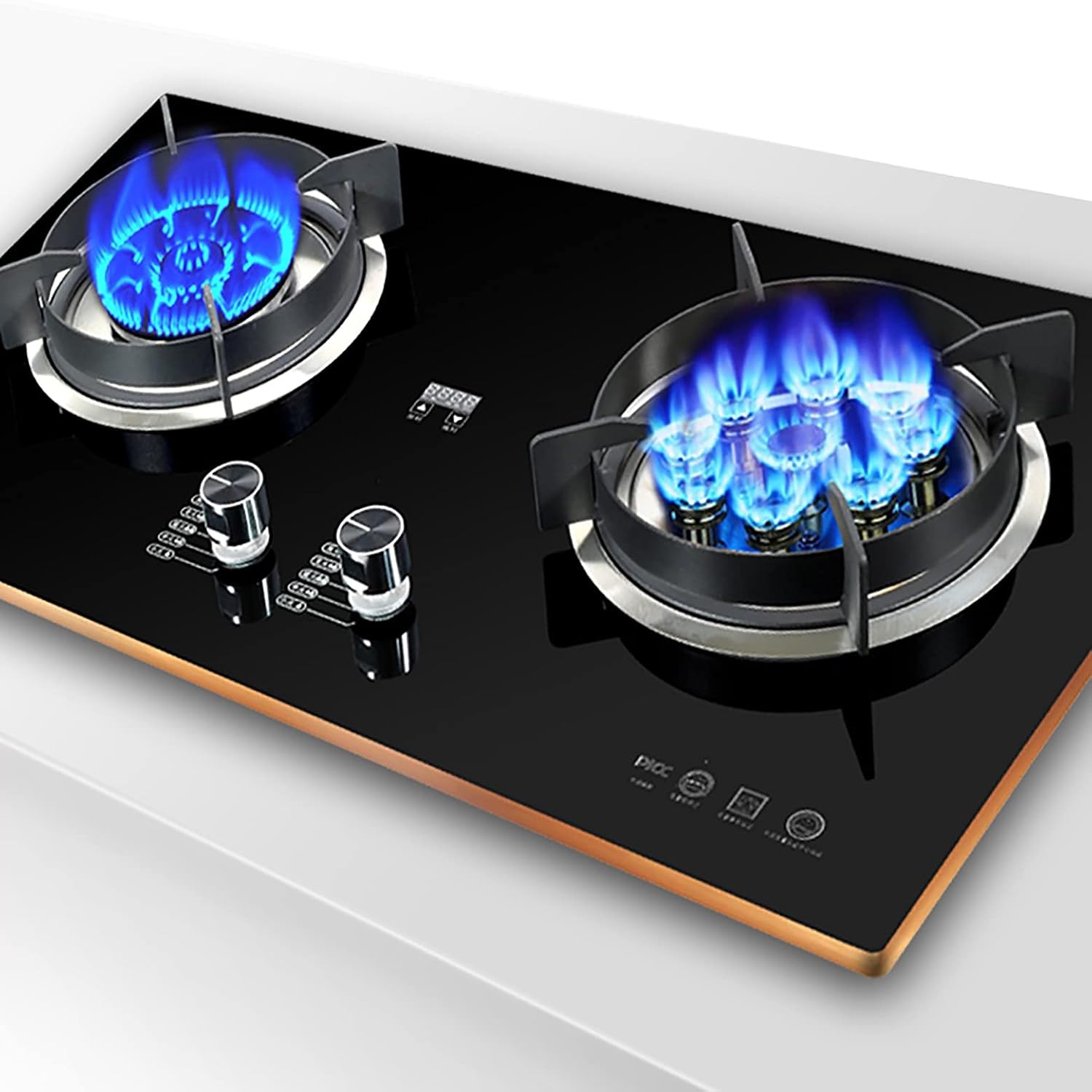 Gas Hob 72Cm Kitchen Gas Cooktop,Built-In Gas Stoves,2-Zonegas Hob Explosion-Proof Black Crystal Glass Panel (C NG) (A LPG)