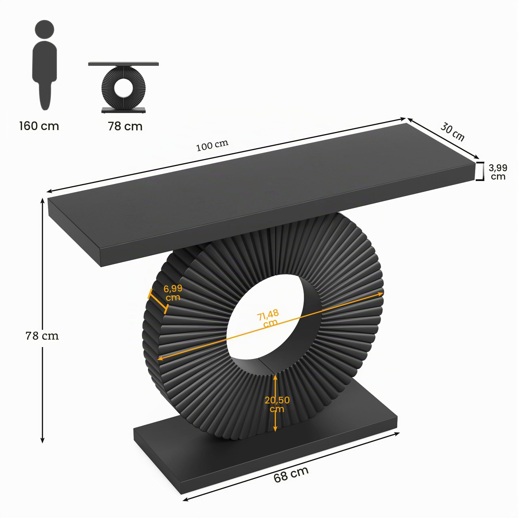 Tribesigns Schmaler Konsolentisch, Moderner Flurtisch mit eine runde, blumenförmige Basis,Eingangstisch, Sofatisch, Beistelltisch Holz für Wohnzimmer, 100 x 30 x 79 cm Schwarz