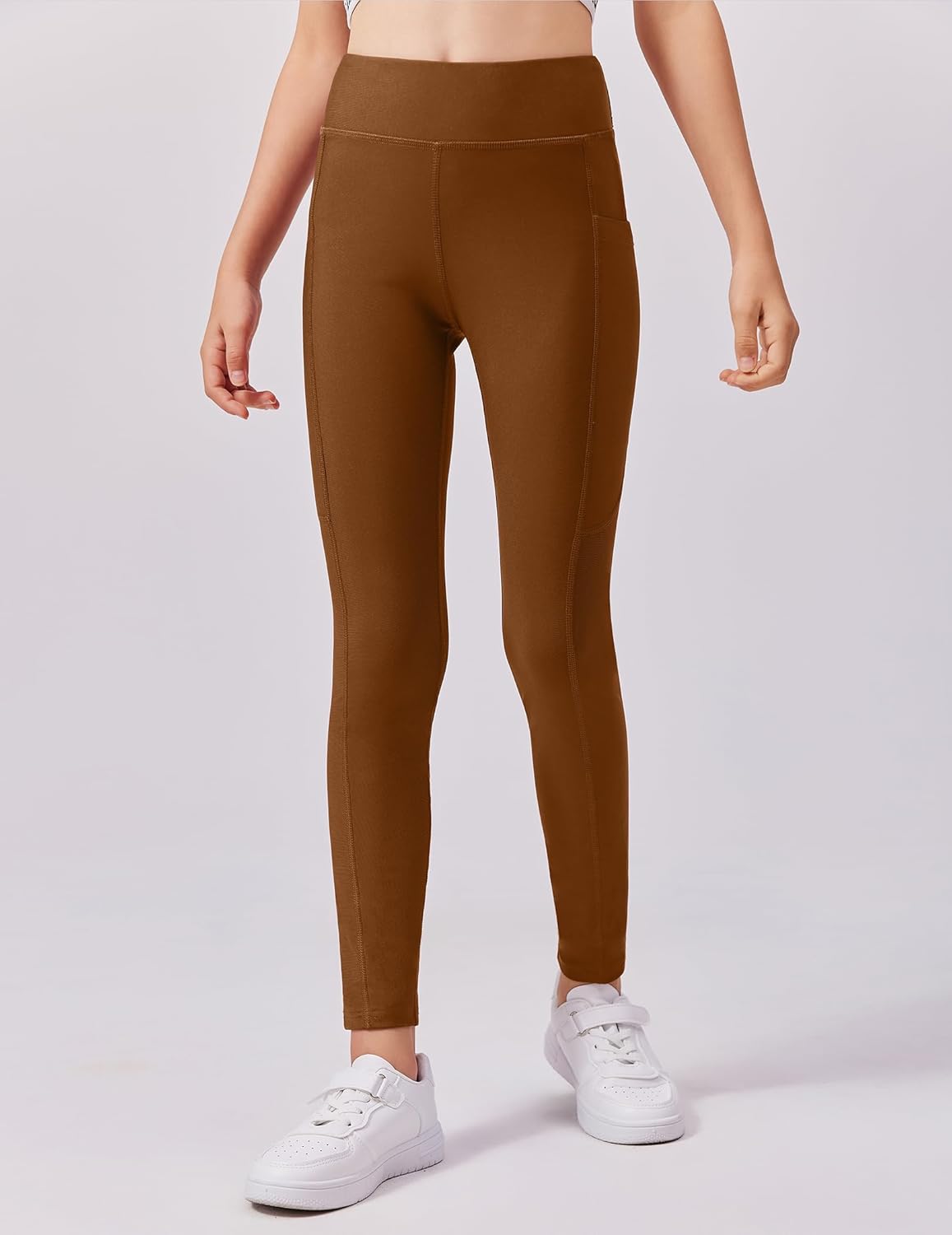 Zaclotre Girls Fleece Lined Leggings Warm Winter Running Tights for Kids High Waist Athletic Yoga Pants with Pockets - Image 2