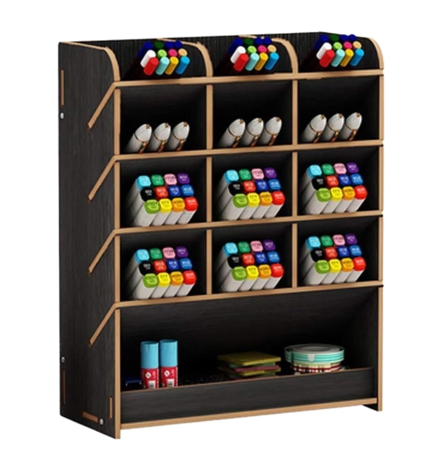 Schreibtisch Organizer Schreibtisch-Organizer Aus Holz Mit Schublade, Multifunktionaler DIY-Stifthalter-Organizer Für Den Schreibtisch Büro(Black,21 * 9.2 * 25.5cm)