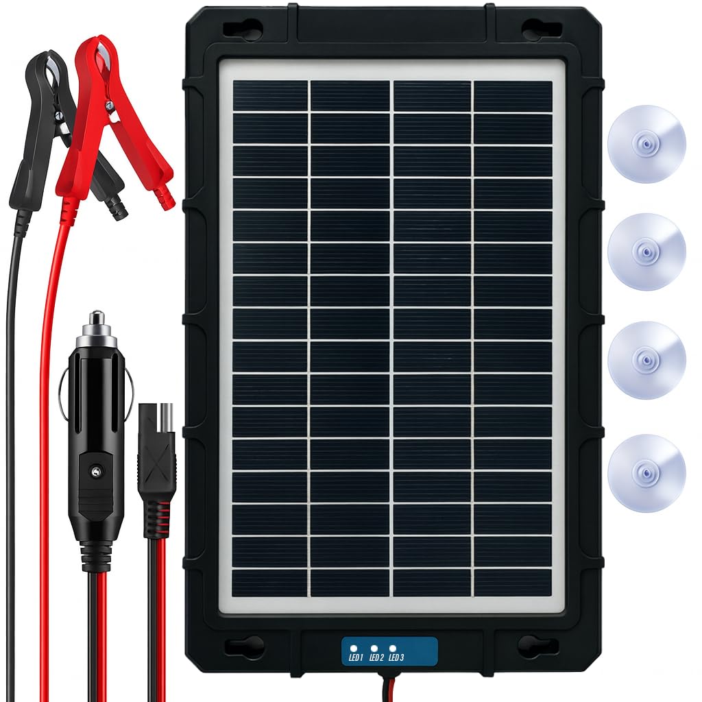 Xtremeauto Black & Orange 7.5W Solar Battery Trickle Charger & Maintainer – Waterproof 12V Solar Panel Charging Kit With Premium Cells – Portable For Car, Boat, Motorcycle, Atv, Rv, Tractor, Marine