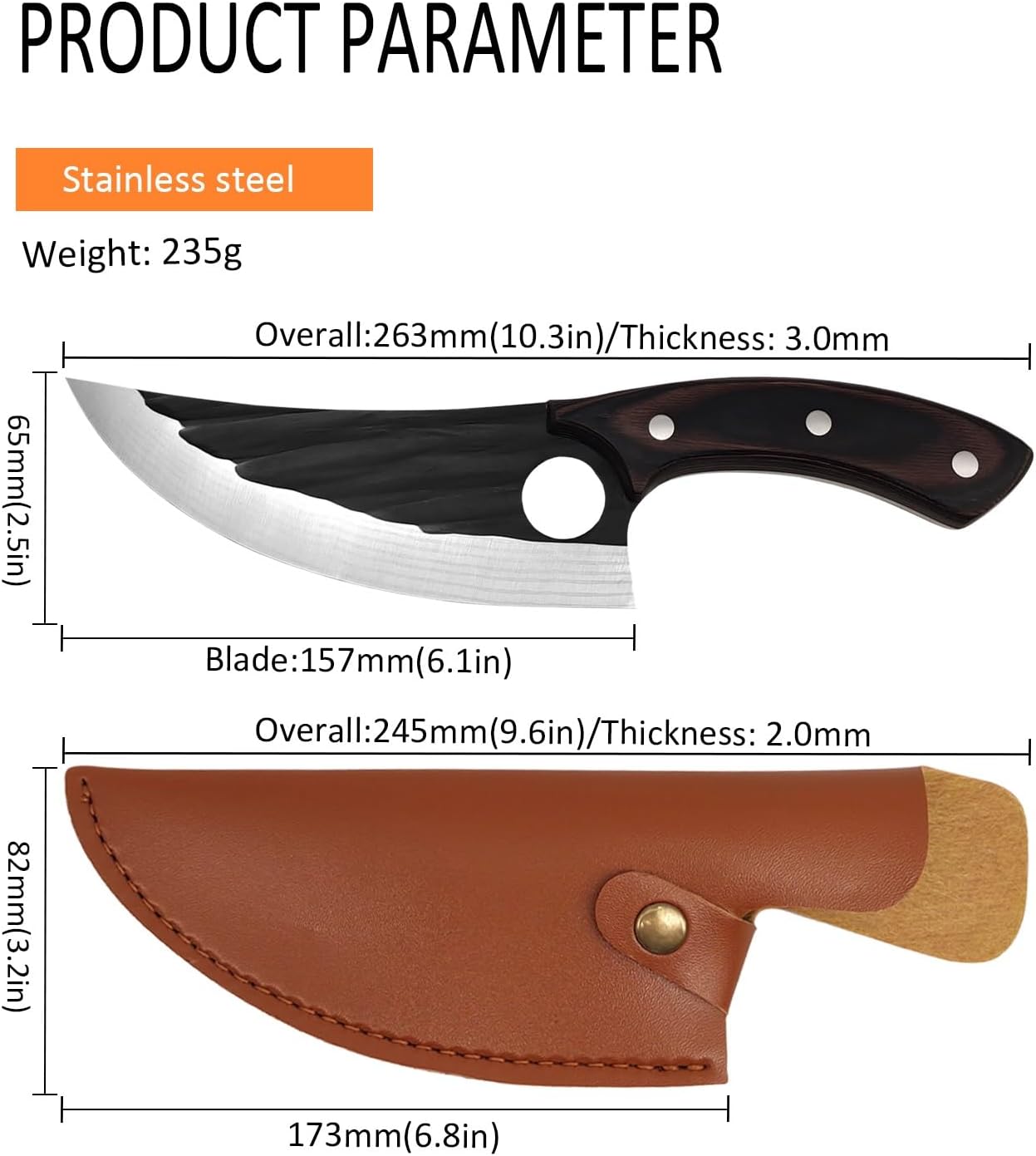 Meat Cleaver,Cleaver Knife 6 Inch Forged Hammered Boning Knife For Meat Cutting And Slaughtering Outdoor Stainless Steel Hunting Knife With Cover, LAMAJIGA5844