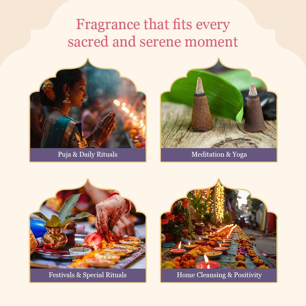 Pujashree Natural Incense Cones, Mishti Padma Dhoop Sticks, Incense Dhoop for Pooja & Meditation, Eco-Friendly, Natural Aroma Sticks, 20 min Burn Time Each, Pack of 40 Pcs (2-inch Size)