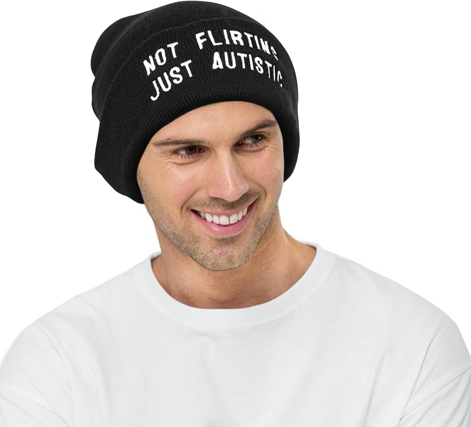 Funny Winter Knit Beanie Hats with Embroided Text and Pattern Design, Perfect Halloween for Men Women Teens - Image 4