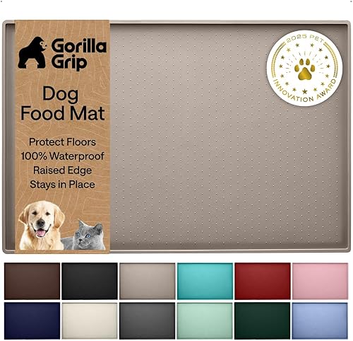 GORILLA GRIP Alfombrilla para mascotas 100% impermeable con bordes elevados de silicona sin BPA, alfombrillas para comida de gatos y perros que