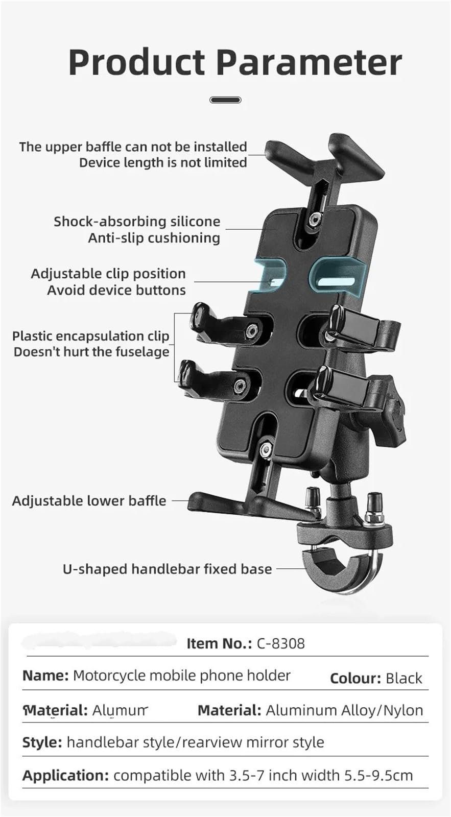 Support De Navigation GPS pour Moto Support De Téléphone De Vélo De Moto Réglable avec Module D'amortisseur Support De Téléphone De Vélo Antidérapant Support de Navigation de Moto(Style B)