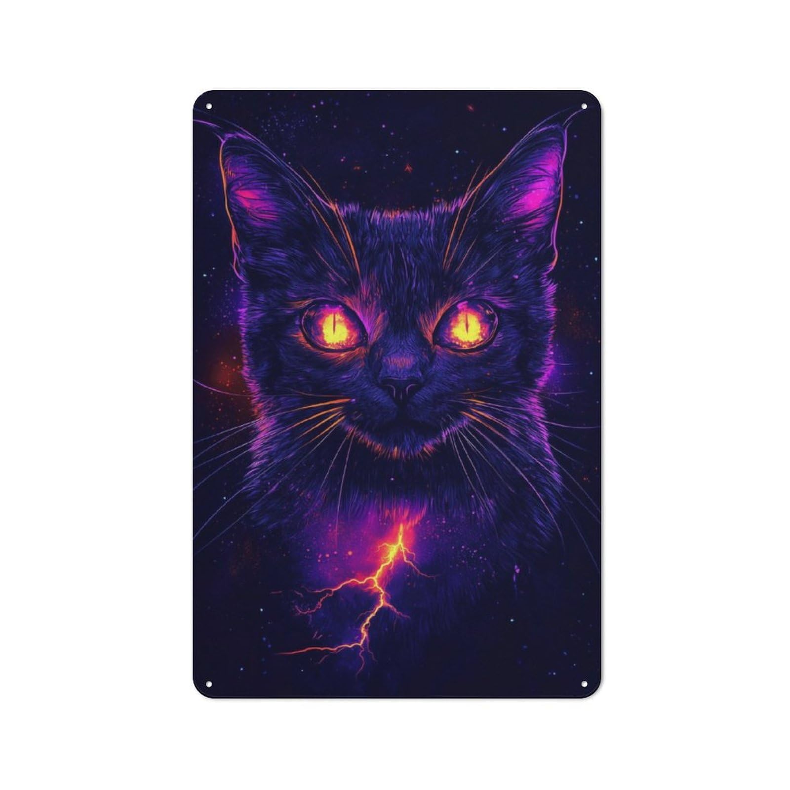 Junmoney Cute Neon Cat Light Eyes Bistro Style Decorative Metal Plaque 30X20cm, Bistro Wall Plaque For Tea Room, Shop Wall Or Breakfast Area