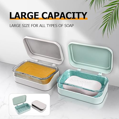 Miniatura 7 de 2 jaboneras de doble capa con tapa, funda portátil para jabón con bandeja de drenaje ranurada desmontable, recipiente para bandeja de jabón para