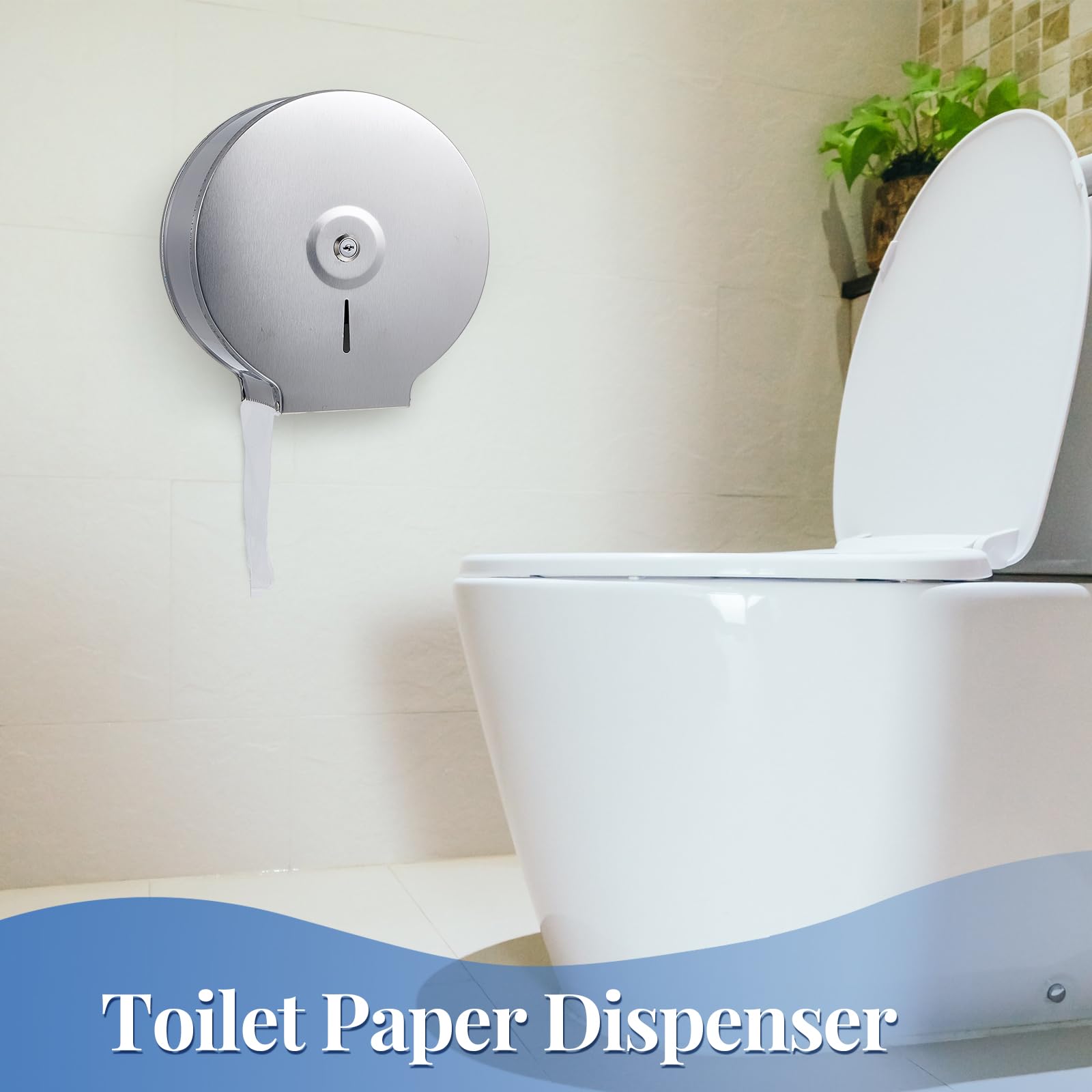 Mifoci Dispensador de papel higiénico comercial de 2 piezas, soporte de pared de acero inoxidable, dispensador de papel higiénico comercial jumbo para rollo de papel higiénico de 9 pulgadas para
