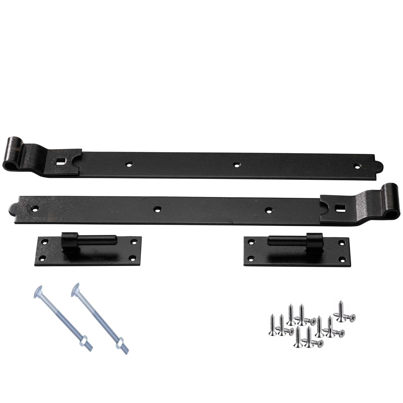 Epsom Door Handle 24 Inch Hook and Band Set Cranked or Straight Design Heavy Duty Galvanised or Japanned Black Steel 16mm Pin Rust Resistant Hardware Includes Fixings Japanned Black Cranked