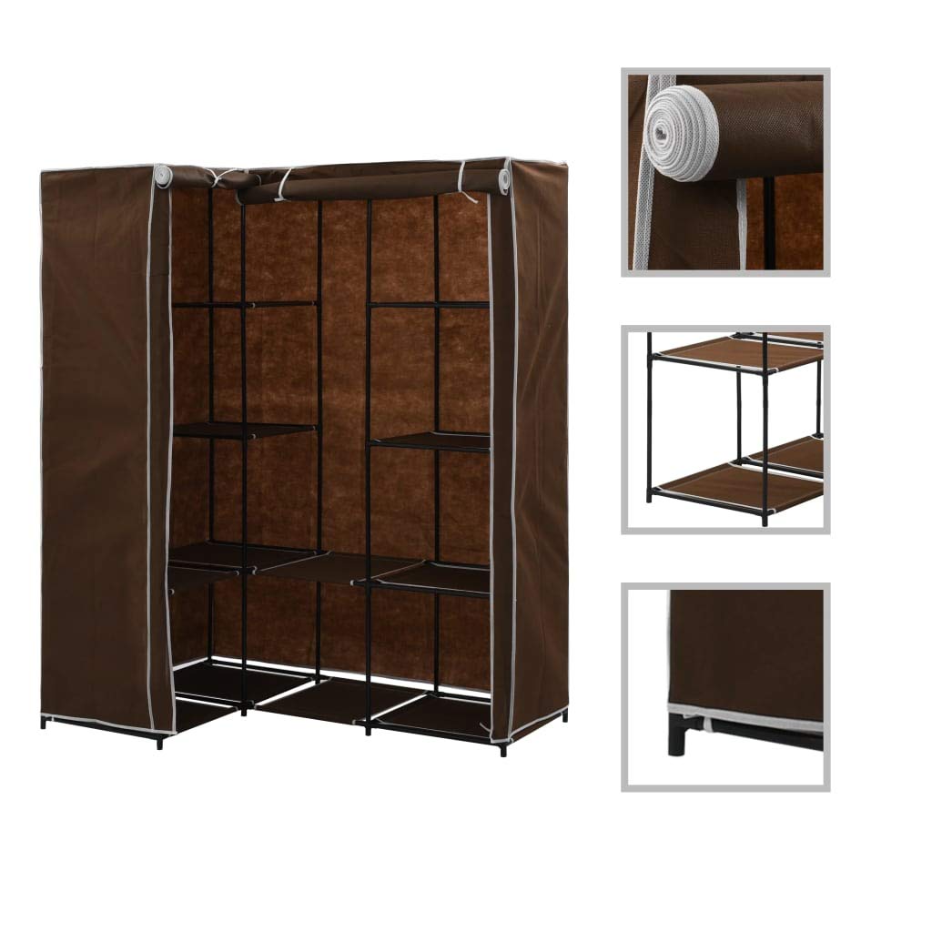 Tidyard Armadio Cabina, Guardaroba ad Angolo, Appendiabiti in Ferro, con Copertura Richiudibile Marrone/Crema 130x87x169 cm