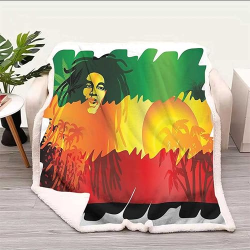 Rasta Cobijas Calientes para Invierno - Manta térmica suave y acogedora para sofá, cama, sofá, verde, amarillo, rojo y naranja, tamaño 47 x 70.8