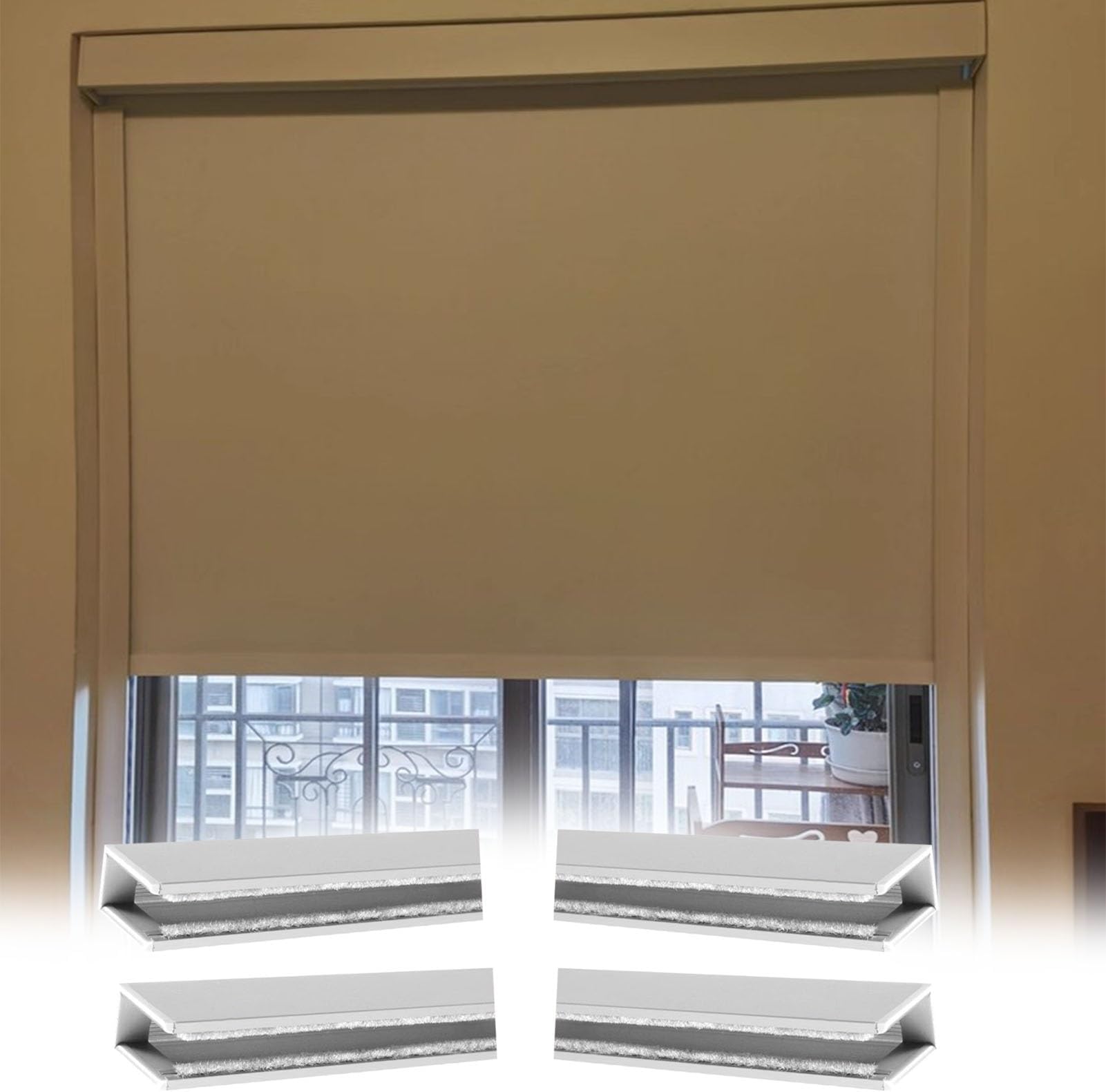 Light Gap Blockers Roller Blind Gap Blackout Strip Pack of 4, U Channel Aluminium Alloy Bedroom Light-blocking Strips for Windows, 20-72 in Curtain Side Blocker Tracks(22in/55cm)