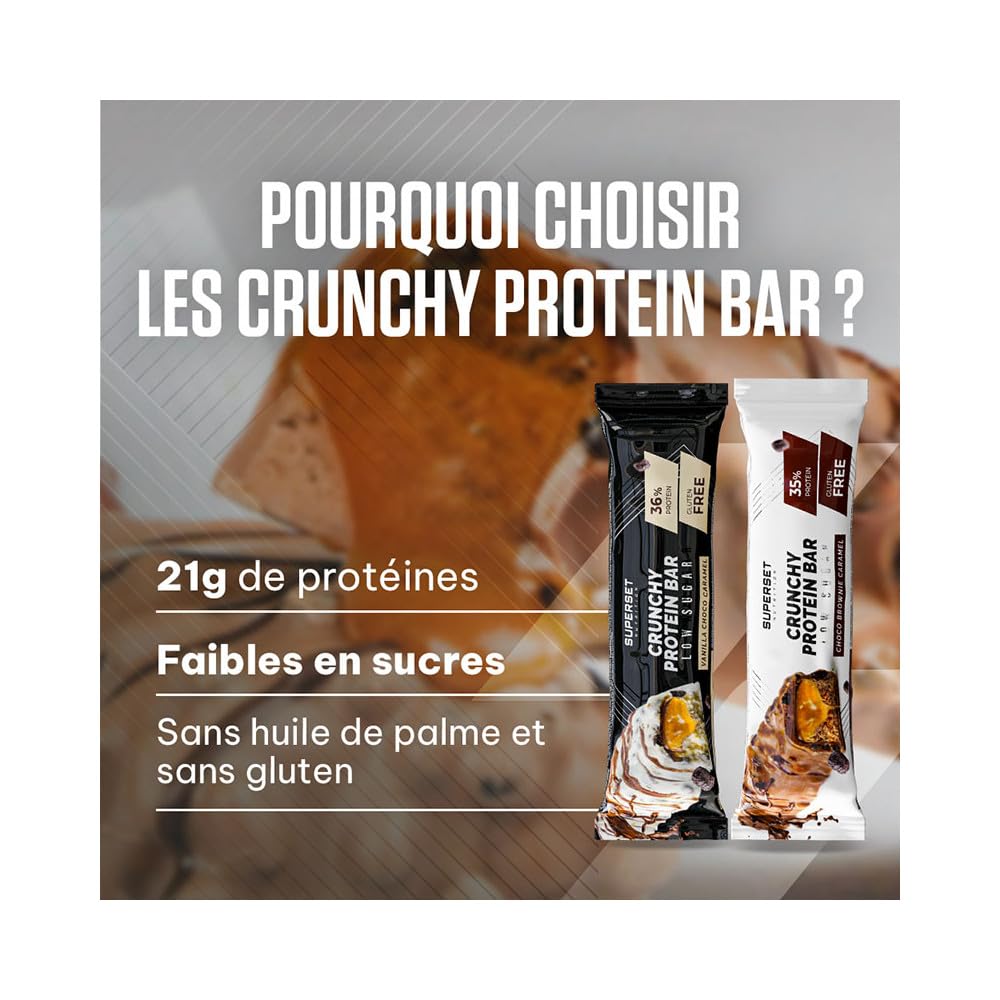 Superset Nutrition | Crunchy Protein Bar (15x60g) | Barres protéinées | Moelleuses, croustillantes et 36% de protéines - Vanille Choco Caramel