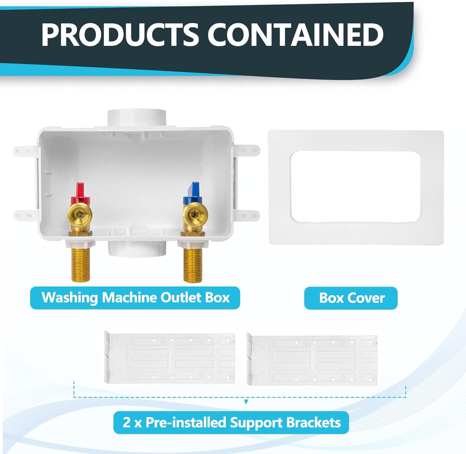 Washing Machine Outlet Box, Center Drain, 1/2 Inch MIP Sweat Inlet x 3/4 Inch MHT Outlet Connection, Laundry Washer Valve Outlet Box (Pack of 2)