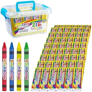 KreativeKraft Wax Crayons Kids and Toddlers - 216pcs 54 x 4 Pack Rainbow Colours Assorted with Carry On Case - Kindergarten School Party Bag Fillers Classrooms