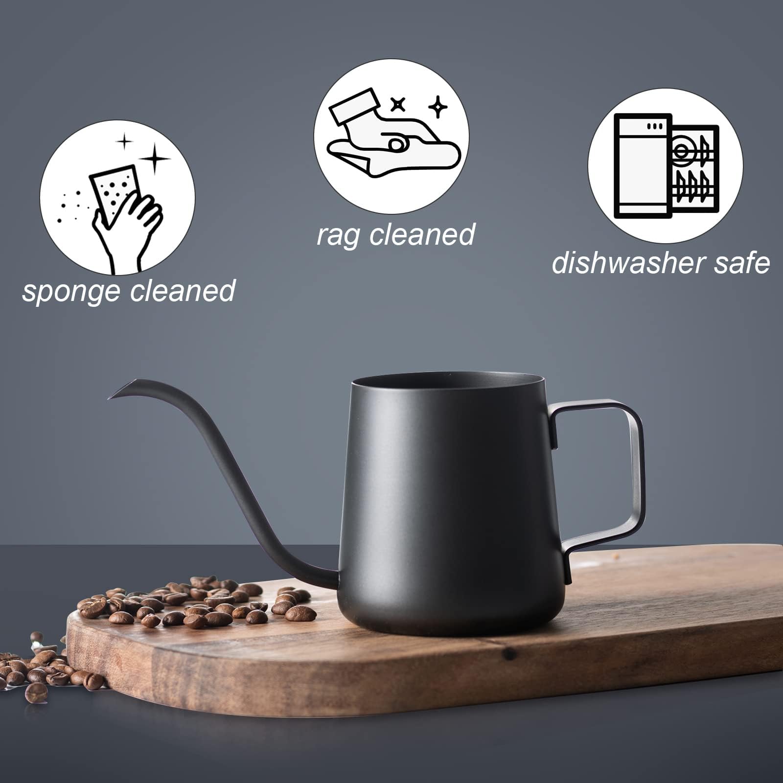 PARACITY Bollitore a collo di cigno con beccuccio da 350 ml, bollitore smussato lungo e stretto, per caffettiera, caraffa, teiera da campeggio, per viaggi, caffettiera all'aperto