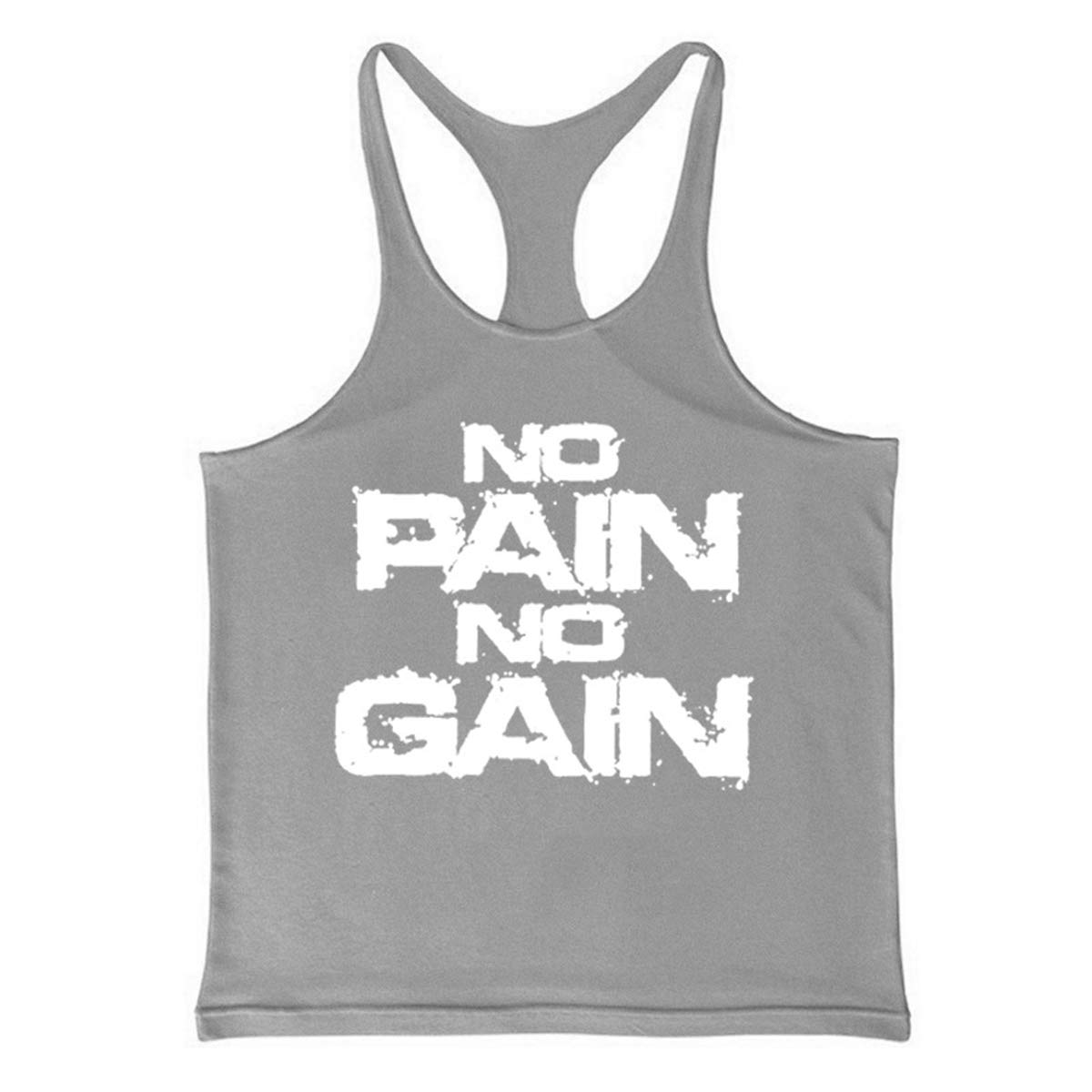 Cabeen Men's Grey No Pain No Gain Gym Bodybuilding Workout Stringer Tank Tops Muscle Shirts